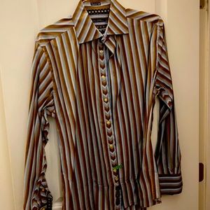 Robert Graham mens shirt . Size XL.  Blue and brown pinstripe